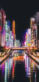 Vibrant Tokyo cityscape with dazzling lights and reflections at night.