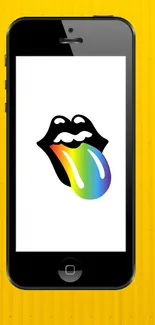 Colorful tongue wallpaper with yellow background.