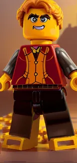 LEGO figure on a golden backdrop, vibrant and dynamic.