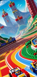 Colorful toy race track with vibrant scenery and imaginative designs.