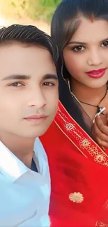 Couple in traditional attire with vibrant colors