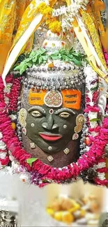 Brightly decorated traditional deity in vibrant colors mobile wallpaper.