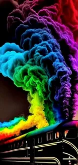 Train with rainbow smoke creates a vibrant mobile wallpaper.