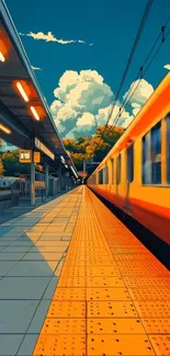 Artistic train station scene with vibrant colors and dynamic composition.