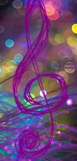 Colorful wallpaper with a treble clef and bokeh lights.