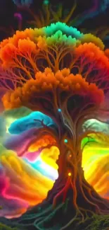 Vibrant Tree of Life with colorful background.