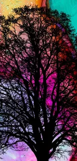 Vibrant tree silhouette on a colorful background mobile wallpaper.