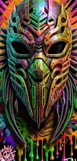 Vibrant tribal mask with colorful explosion.