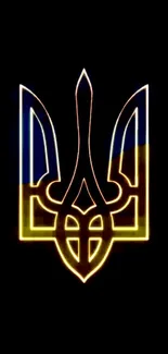 Neon trident symbol with vibrant colors on black background.