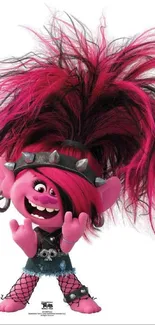 Vibrant troll character with punk-rock hairstyle and accessories.