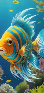 Illustration of a vibrant tropical fish amidst coral.