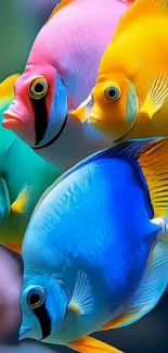 Colorful tropical fish swim majestically
