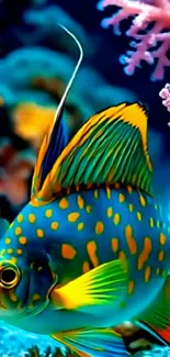 Colorful tropical fish by vibrant coral reef underwater.