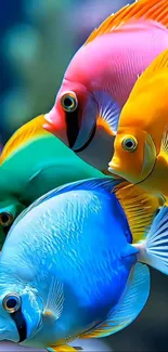 Colorful tropical fish swimming in vibrant ocean wallpaper.