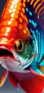 Close-up of a vibrant tropical fish with colorful patterns.