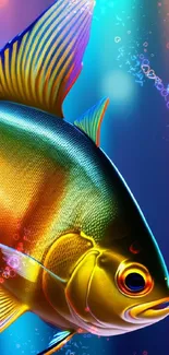 Vibrant tropical fish on a deep blue background.