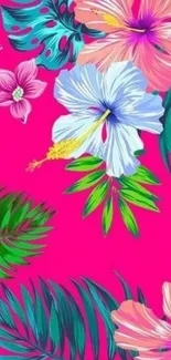 Vibrant tropical floral wallpaper with bold colors and exotic patterns.