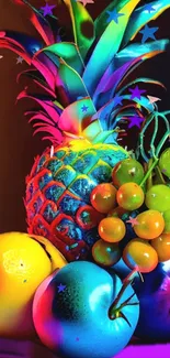 Vibrant tropical fruit art wallpaper with neon colors.