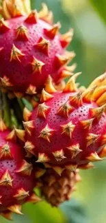 Close-up of vibrant tropical fruits with colorful spikes.