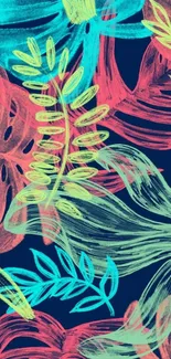 Vibrant abstract tropical leaf wallpaper art.