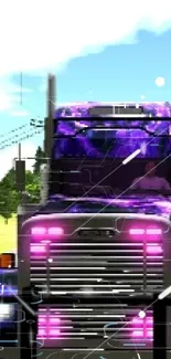 Vibrant purple truck with scenic background for mobile wallpaper.