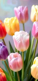 Colorful bouquet of vibrant tulips in bloom.