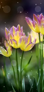 Vibrant yellow tulips set against a natural background.