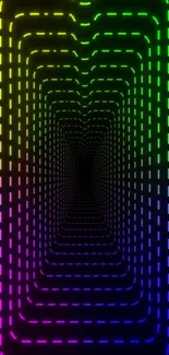 Vibrant neon tunnel wallpaper with rainbow lights.