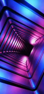 Futuristic tunnel wallpaper with neon blue and purple glow.