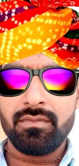 Colorful turban avatar with sunglasses.