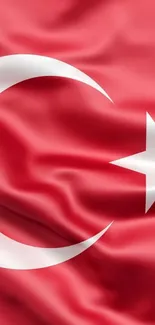 Turkish flag with crescent and star in red hues.