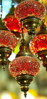 Vibrant Turkish glass lamps in a colorful display.