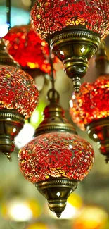 Vibrant Turkish lanterns with rich red and intricate patterns.