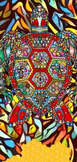 Colorful mosaic turtle design wallpaper.