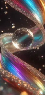 Colorful twisting DNA strand with a glowing effect.