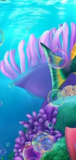 Vibrant undersea fantasy wallpaper with colorful coral and fish.