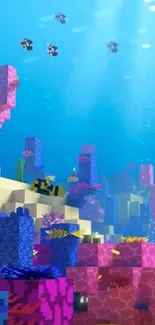 Colorful coral reef with fish in pixel art style