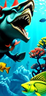 Underwater adventure wallpaper with vibrant sea creatures and corals.