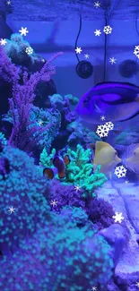 Vibrant aquarium wallpaper with colorful fish and coral.