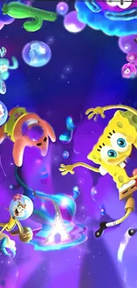 Colorful underwater cartoon wallpaper with lively characters.