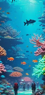 Vibrant underwater coral reef with marine life.