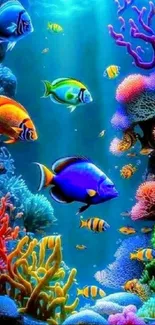 Colorful coral and fish in vibrant underwater scene.