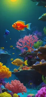 Vibrant coral reef with colorful fish and diverse marine life.