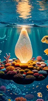 Stunning underwater scene with coral and fish in vibrant colors.