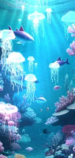 Vibrant underwater scene with colorful coral and fish.