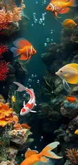 Vibrant underwater scene with colorful fish and corals.