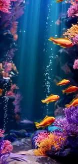 Colorful fish swimming in a vibrant underwater coral scene.