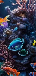 Underwater coral reef with colorful fish.