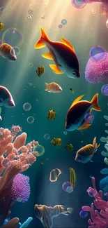 Vibrant underwater scene with corals and fish