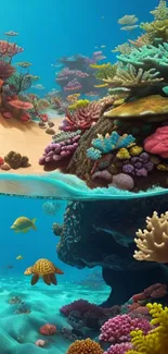 Vibrant underwater coral scene with diverse marine life.